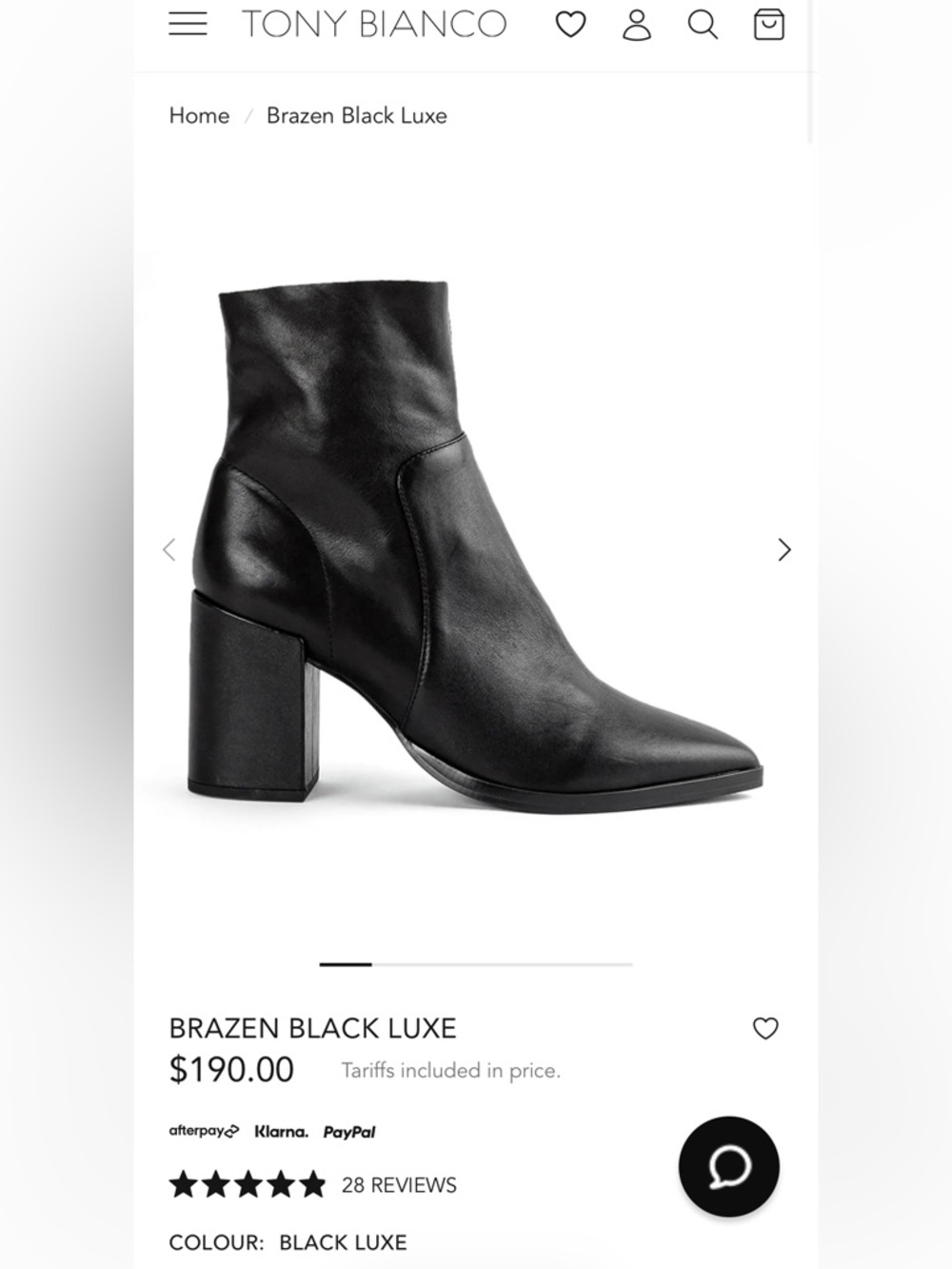 Tony Bianco Brazen Black Luxe Block Heel Ankle Boot 7.5